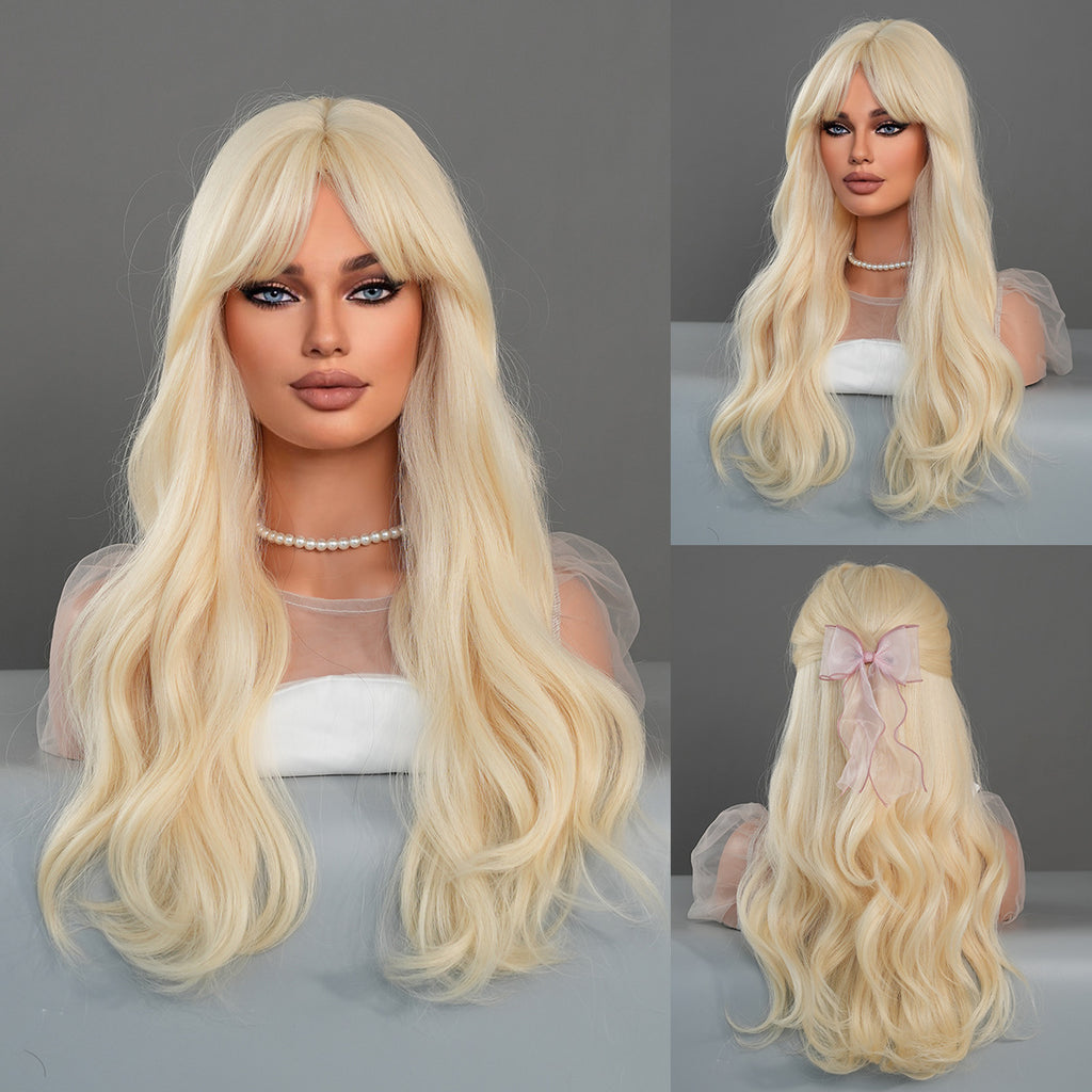 Dim Gray Barbie Cosplay Wig - Cosplay Collection (Golden Blonde Wavy Curtain Bangs) (FEVERCOS)