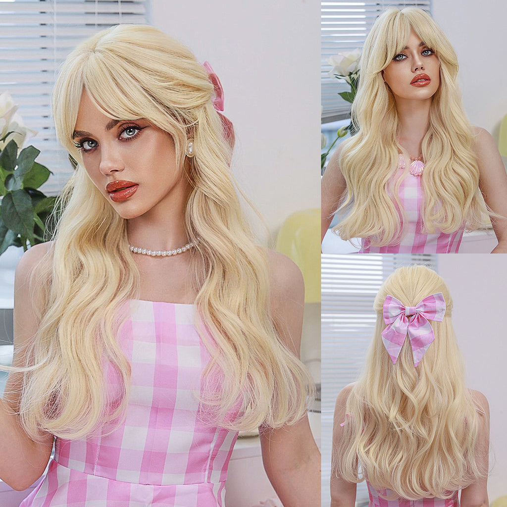 Gray Barbie Cosplay Wig - Cosplay Collection (Golden Blonde Wavy Curtain Bangs) (FEVERCOS)
