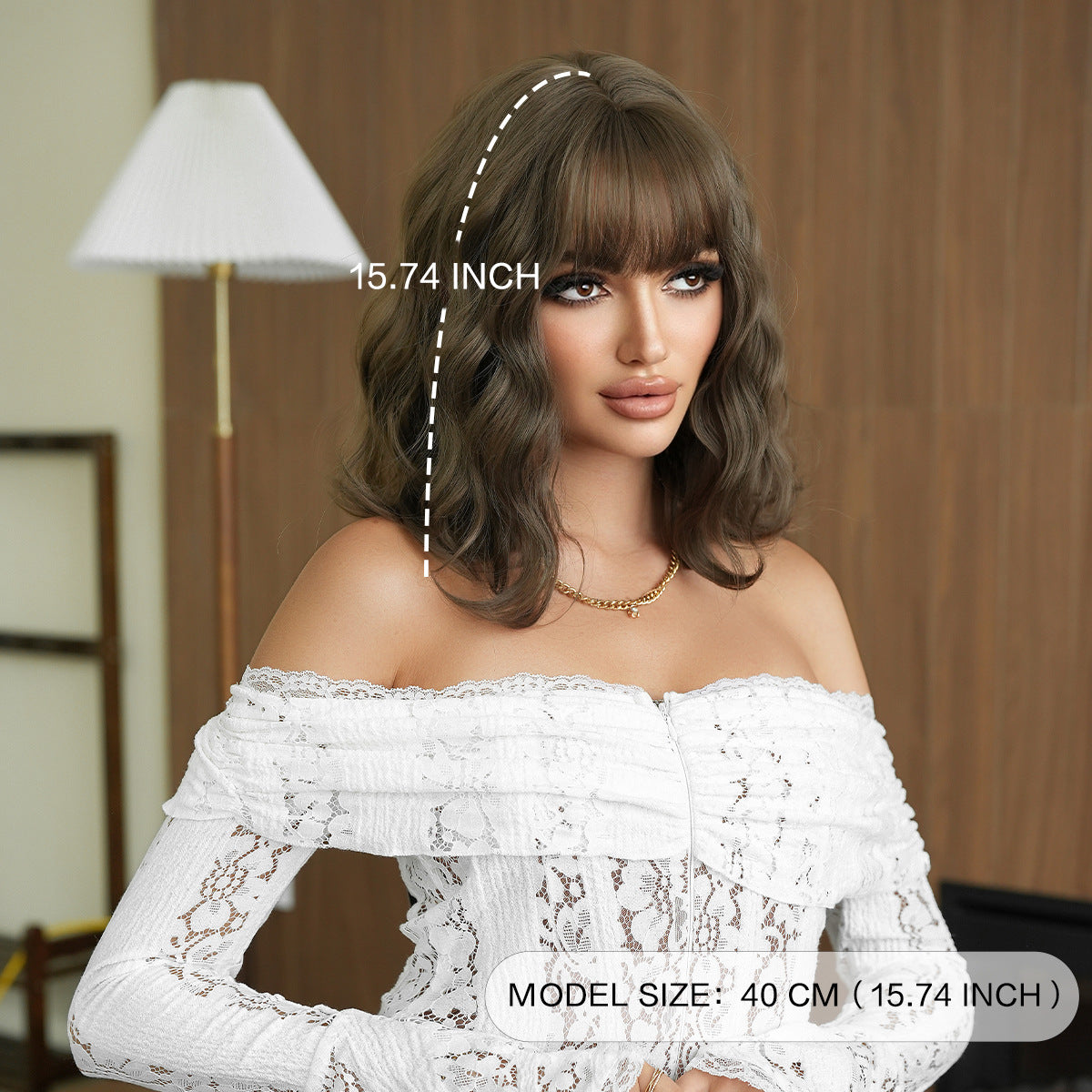 Dark Olive Green Cool Brown Wool Curl Short Wig - Lolita Fashion (Fluffy Bob) (FEVERCOS)