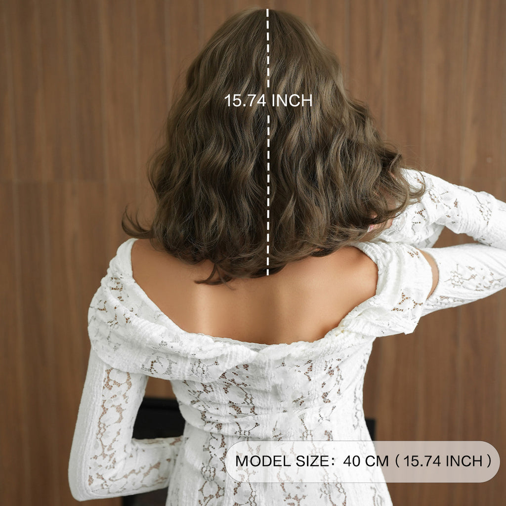 Dark Olive Green Cool Brown Wool Curl Short Wig - Lolita Fashion (Fluffy Bob) (FEVERCOS)
