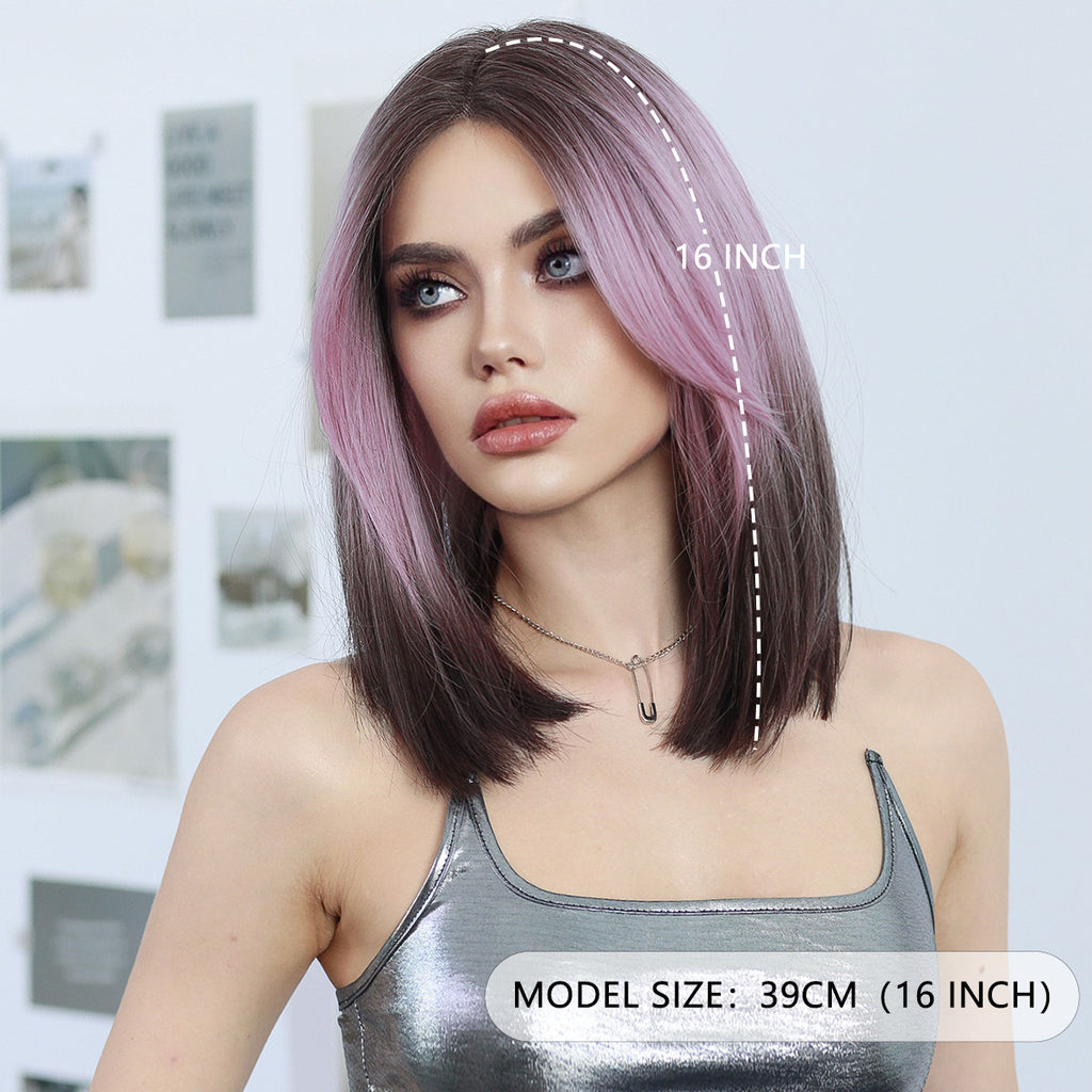 Lavender Pink Brown Gradient Lace Wig - Elite Lace Fronts (Short Bob T-Part) (FEVERCOS)