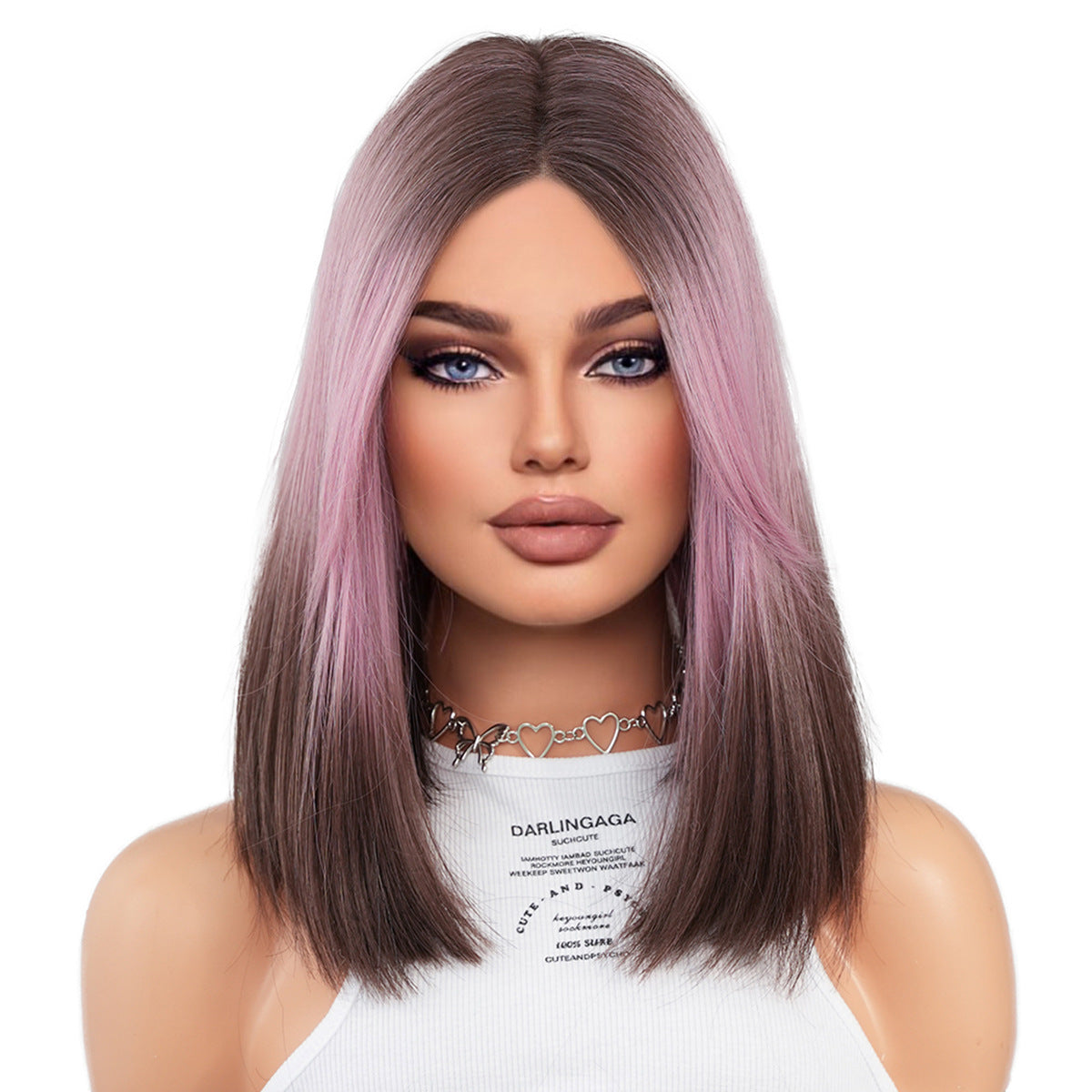 White Smoke Pink Brown Gradient Lace Wig - Elite Lace Fronts (Short Bob T-Part) (FEVERCOS)