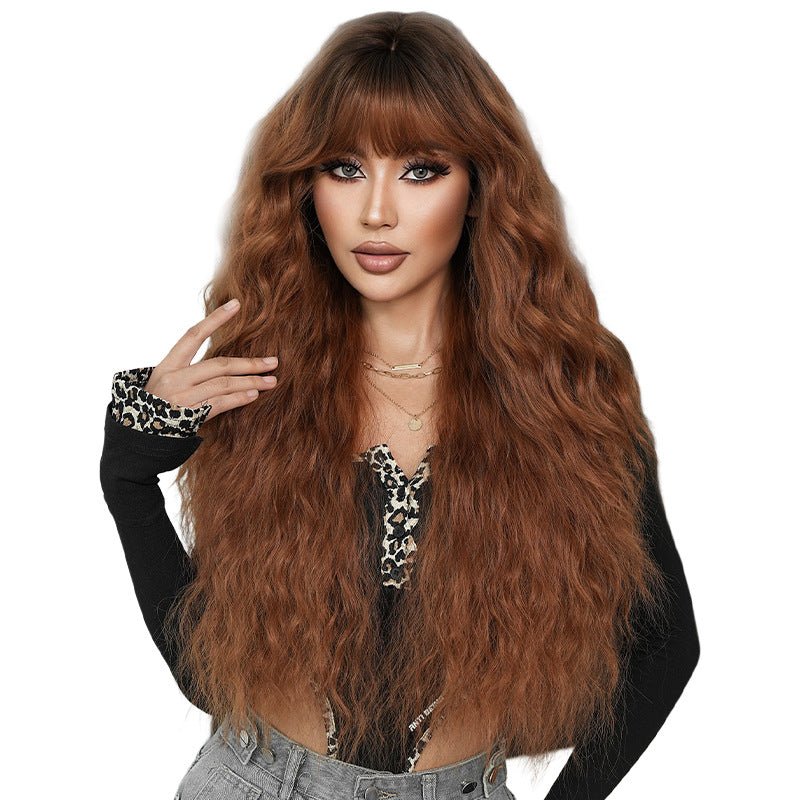 White Smoke Caramel Red Brown Water Wave Wig - Urban Fashion (Long Wavy) (FEVERCOS)