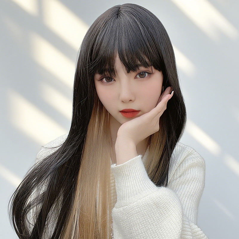Ear Highlight Long Straight Wig - Urban Fashion (Waist Length Manga Bangs) (FEVERCOS)