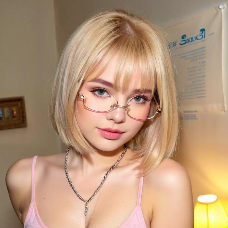 Beige Blonde Bob Wig - Subculture Fashion (Short Straight Bangs) (FEVERCOS)
