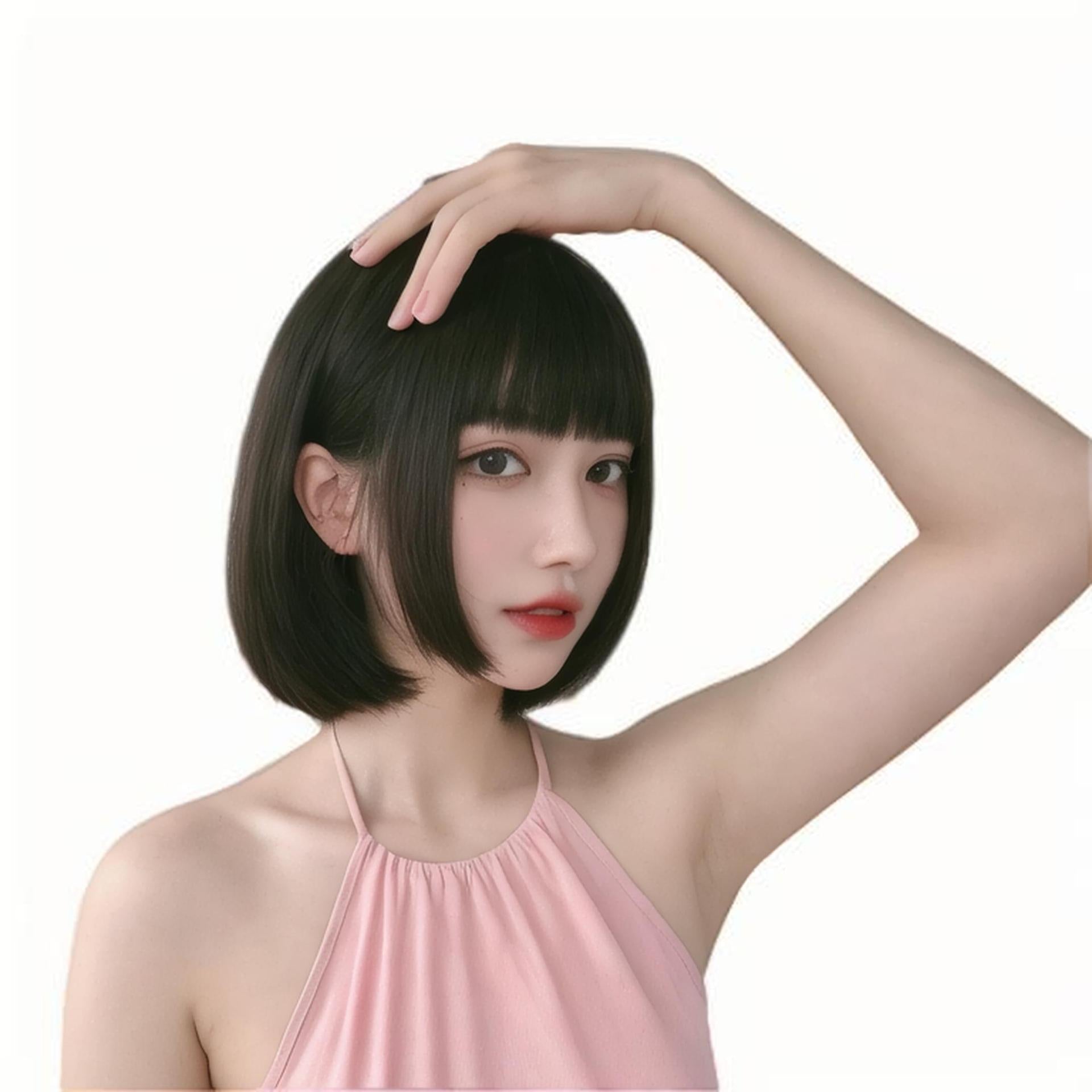 White Smoke Black Blunt Cut Bob Wig - Urban Fashion (Shoulder Length Straight) (FEVERCOS)