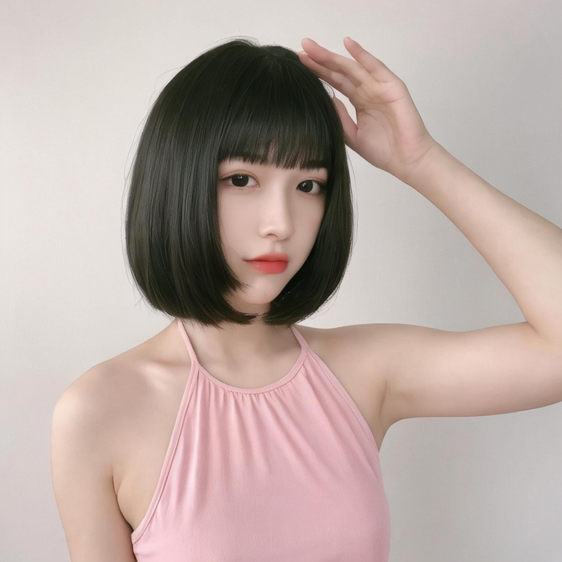 Gray Black Blunt Cut Bob Wig - Urban Fashion (Shoulder Length Straight) (FEVERCOS)