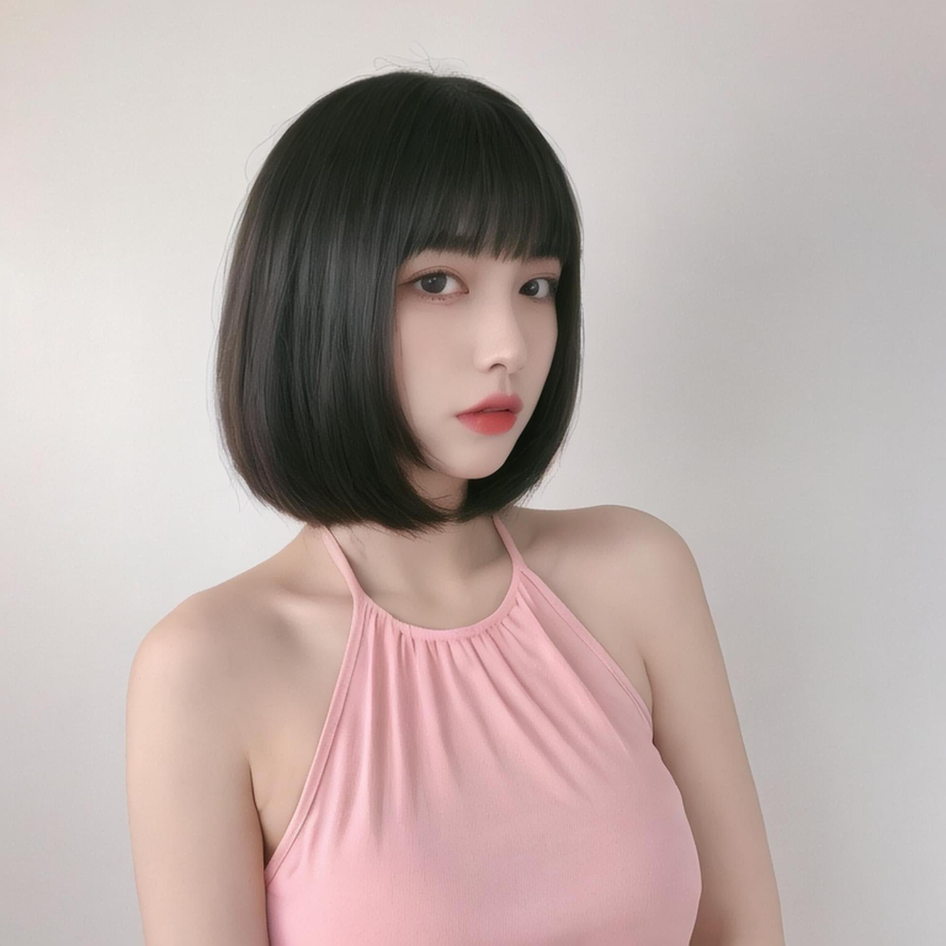 Gray Black Blunt Cut Bob Wig - Urban Fashion (Shoulder Length Straight) (FEVERCOS)