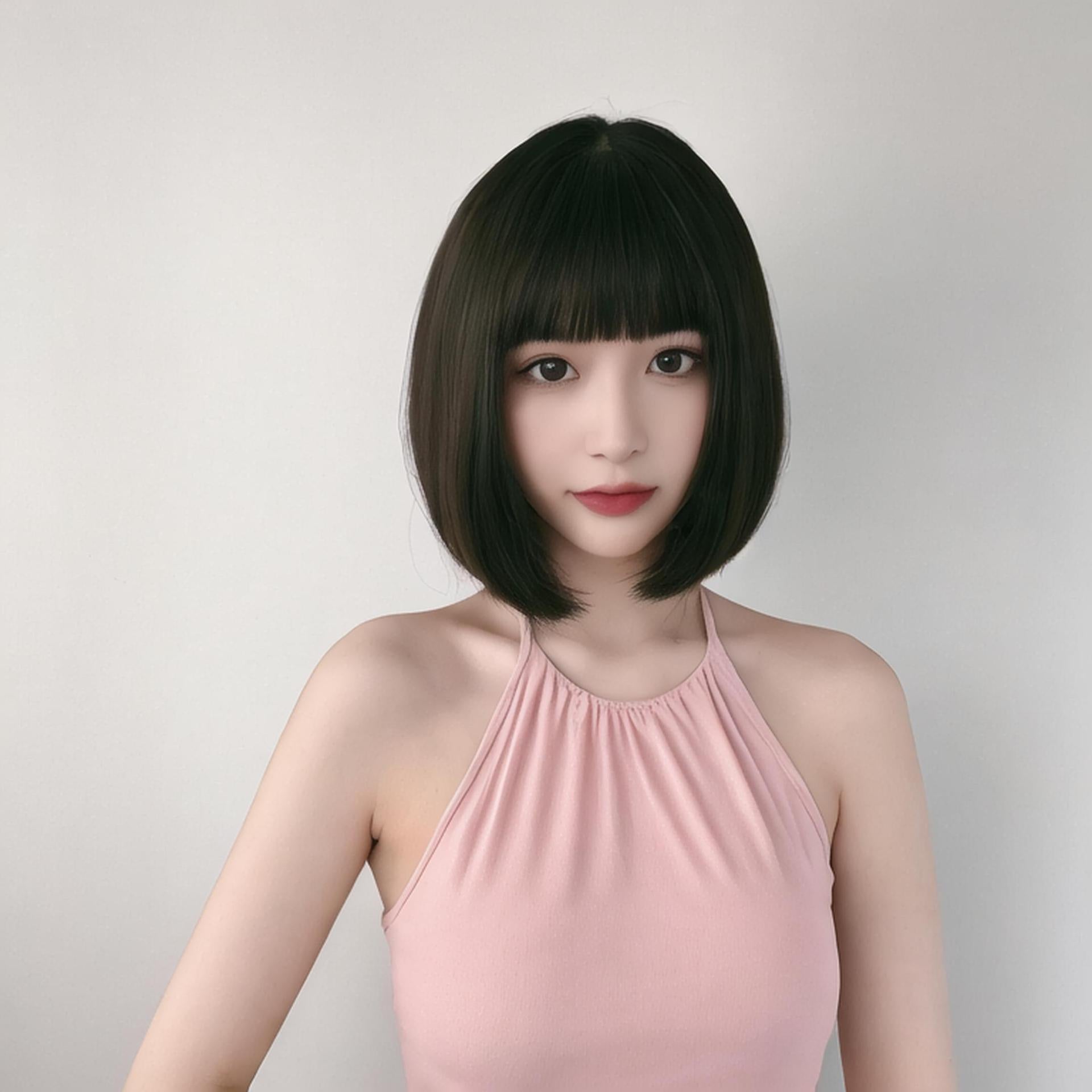 Gray Black Blunt Cut Bob Wig - Urban Fashion (Shoulder Length Straight) (FEVERCOS)