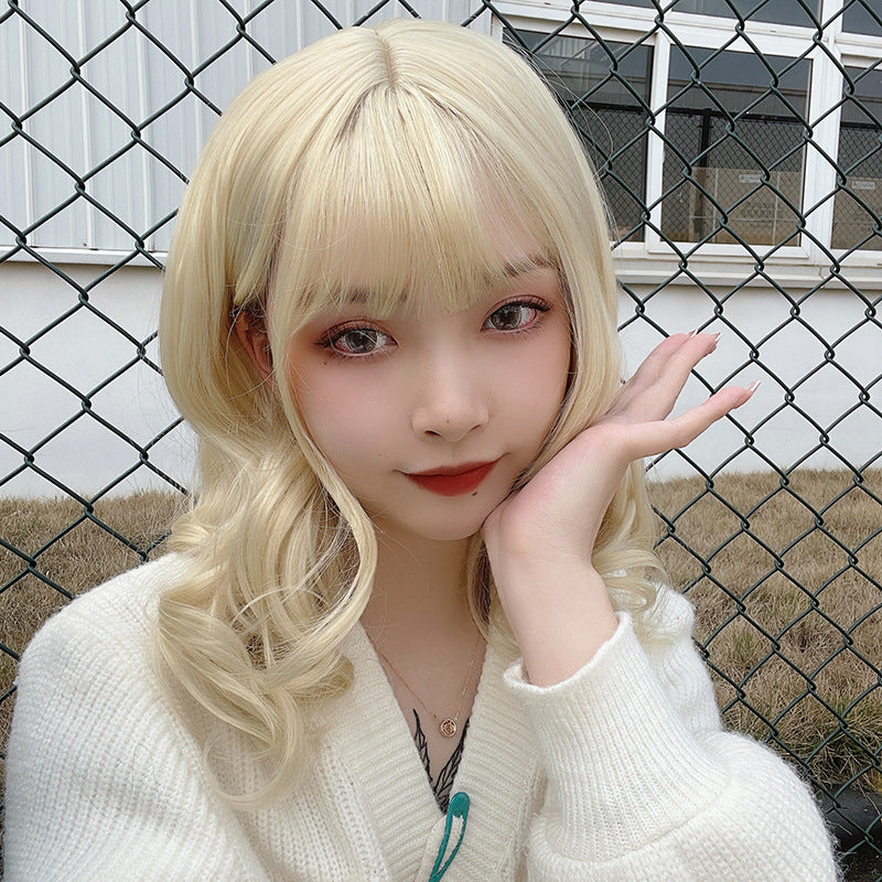 Light Gray Light Blonde Wavy Collarbone Wig - Everyday Fashion (Soft Curls) (FEVERCOS)
