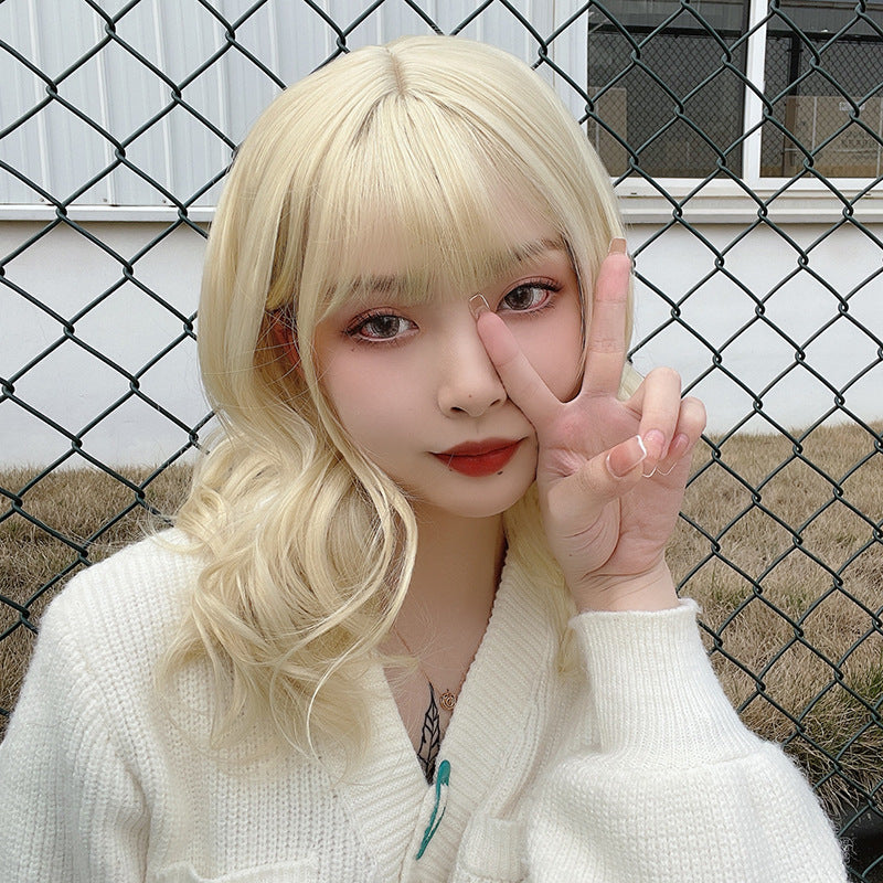 Light Gray Light Blonde Wavy Collarbone Wig - Everyday Fashion (Soft Curls) (FEVERCOS)