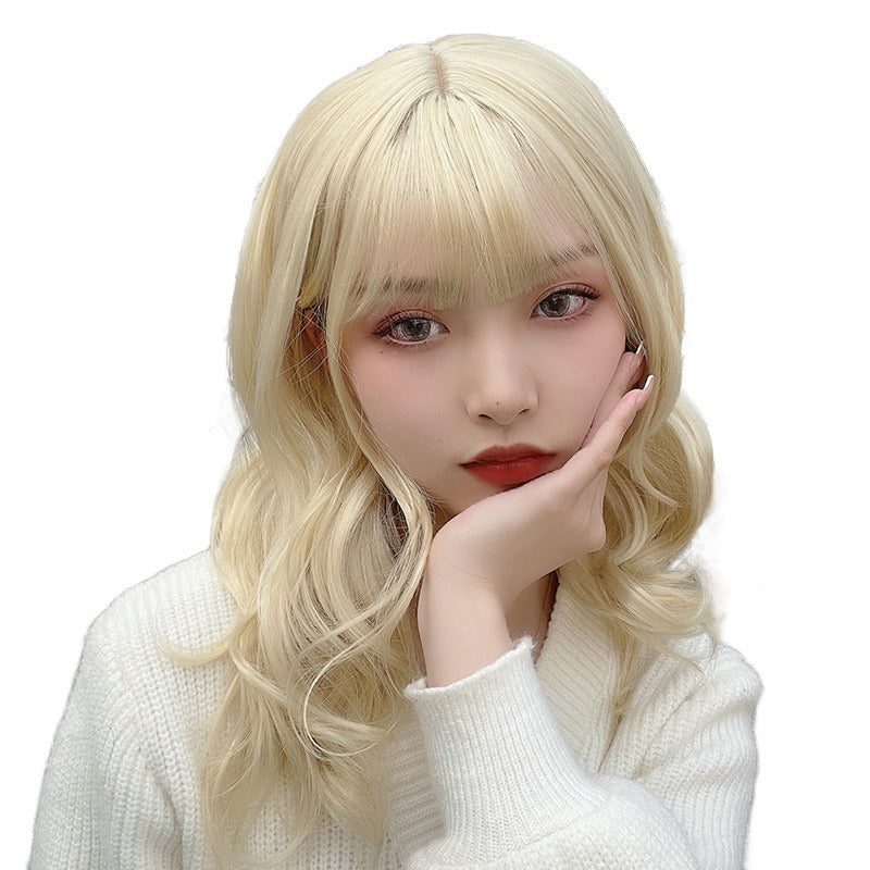 White Smoke Light Blonde Wavy Collarbone Wig - Everyday Fashion (Soft Curls) (FEVERCOS)