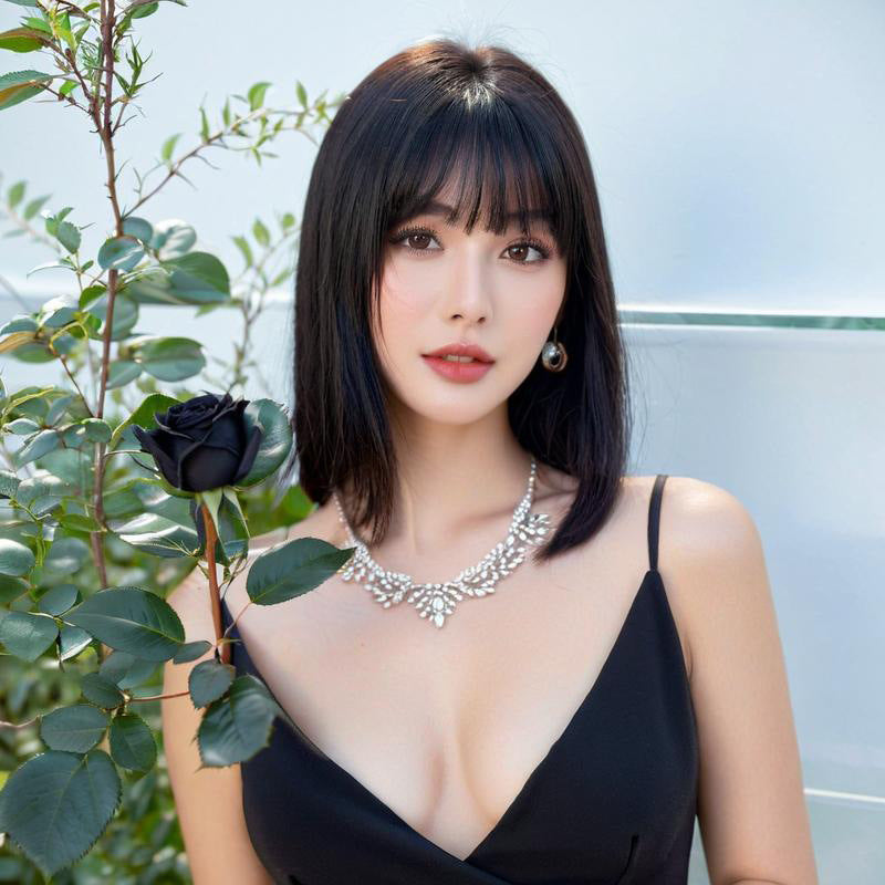 Light Gray Blunt Cut Short Straight Bob - Urban Fashion (Natural Black Volume) (FEVERCOS)