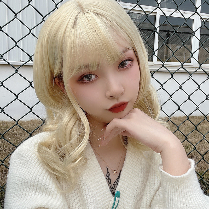 Light Gray Light Blonde Wavy Collarbone Wig - Everyday Fashion (Soft Curls) (FEVERCOS)