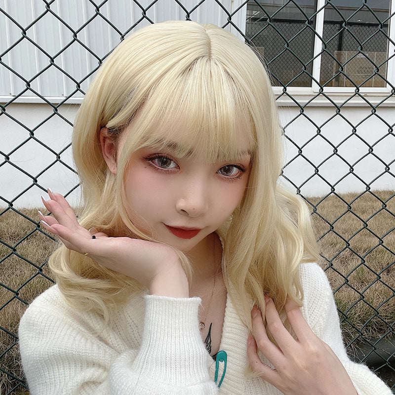 Light Gray Light Blonde Wavy Collarbone Wig - Everyday Fashion (Soft Curls) (FEVERCOS)