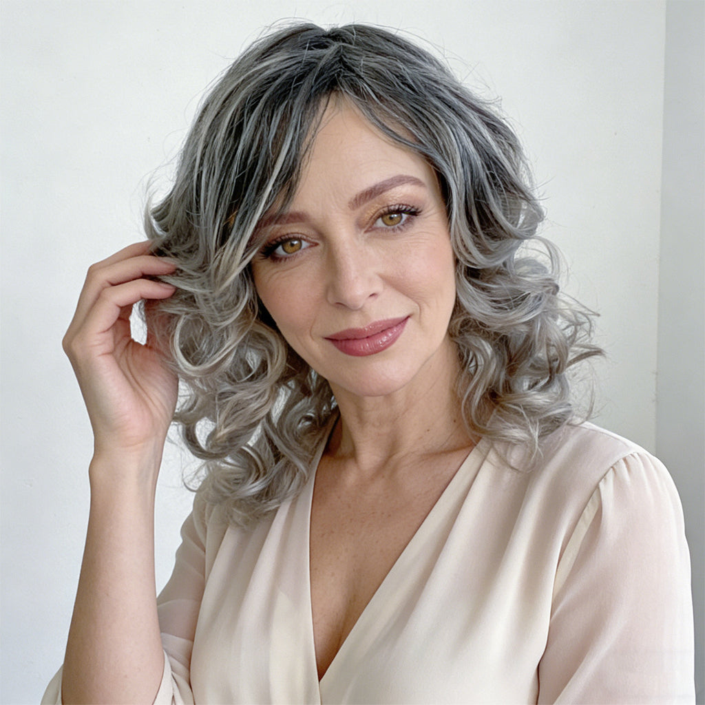 Lavender Black Granny Grey Ombre Wig - Modern Collection (Short Curly) (FEVERCOS)