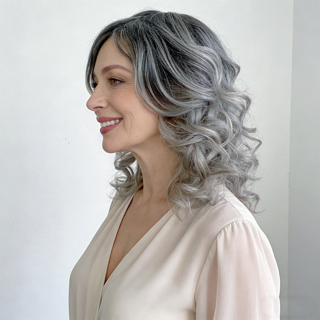 Lavender Black Granny Grey Ombre Wig - Modern Collection (Short Curly) (FEVERCOS)