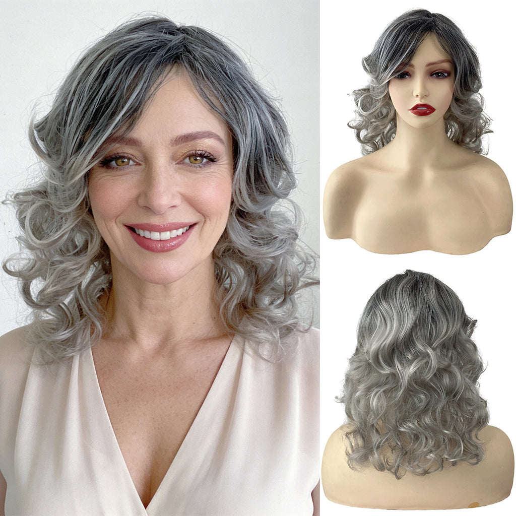 White Smoke Black Granny Grey Ombre Wig - Modern Collection (Short Curly) (FEVERCOS)