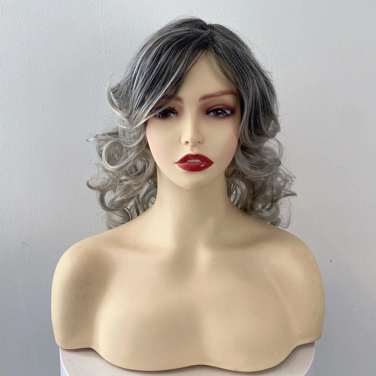 Gray Black Granny Grey Ombre Wig - Modern Collection (Short Curly) (FEVERCOS)