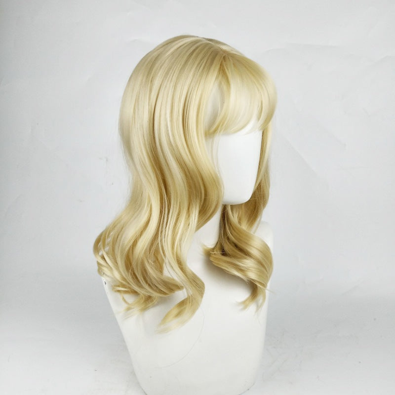 Light Blonde Wavy Wig - Everyday Fashion (Mid-Length Blunt Bangs) (FEVERCOS)