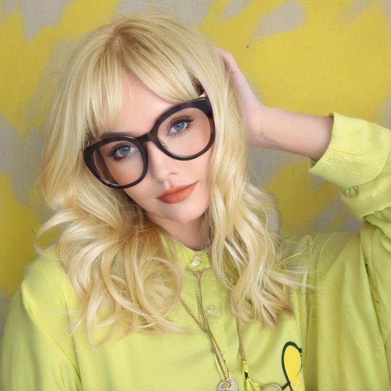 Light Blonde Wavy Wig - Everyday Fashion (Mid-Length Blunt Bangs) (FEVERCOS)