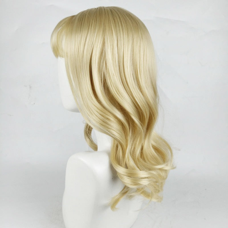 Light Blonde Wavy Wig - Everyday Fashion (Mid-Length Blunt Bangs) (FEVERCOS)