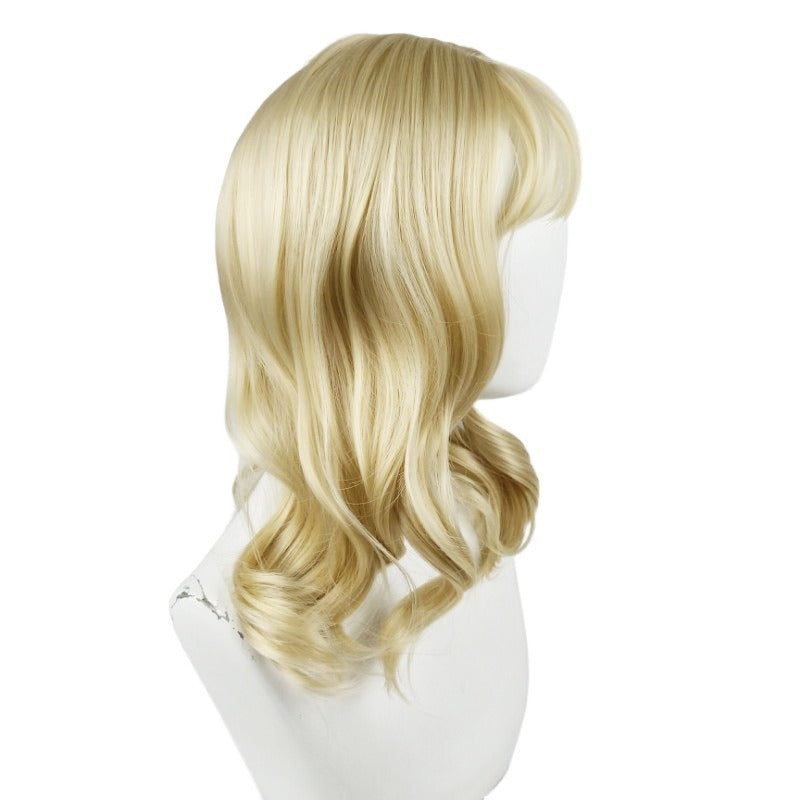 Light Blonde Wavy Wig - Everyday Fashion (Mid-Length Blunt Bangs) (FEVERCOS)