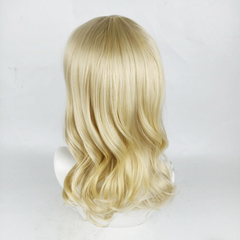 Light Blonde Wavy Wig - Everyday Fashion (Mid-Length Blunt Bangs) (FEVERCOS)