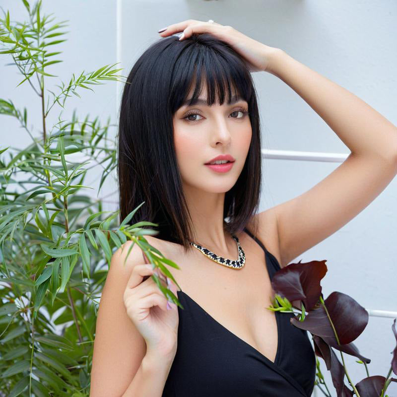 Light Gray Blunt Cut Short Straight Bob - Urban Fashion (Natural Black Volume) (FEVERCOS)