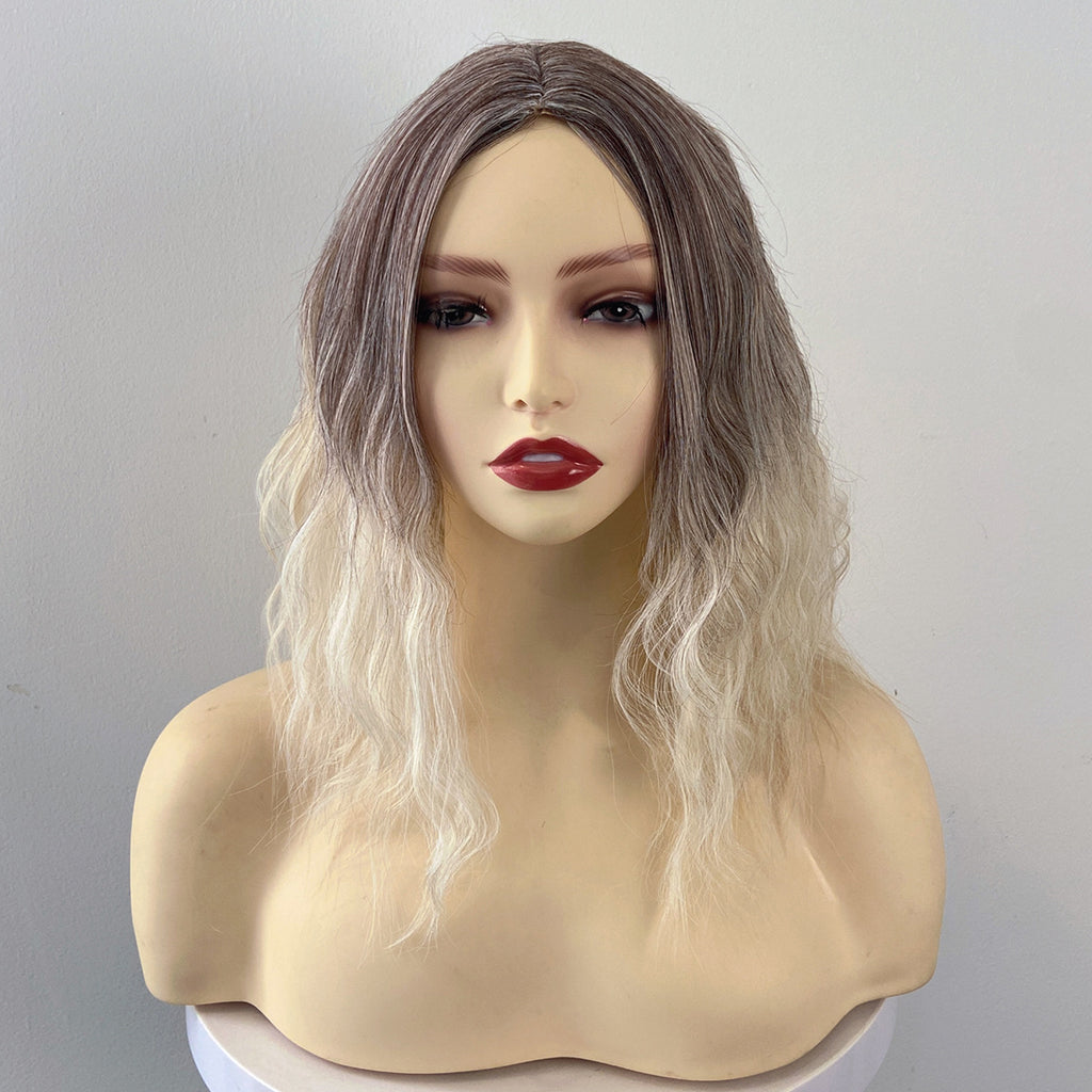 Gray Ombre Mixed Color Short Curly Wig - Urban Fashion (Middle Part Modern) (FEVERCOS)