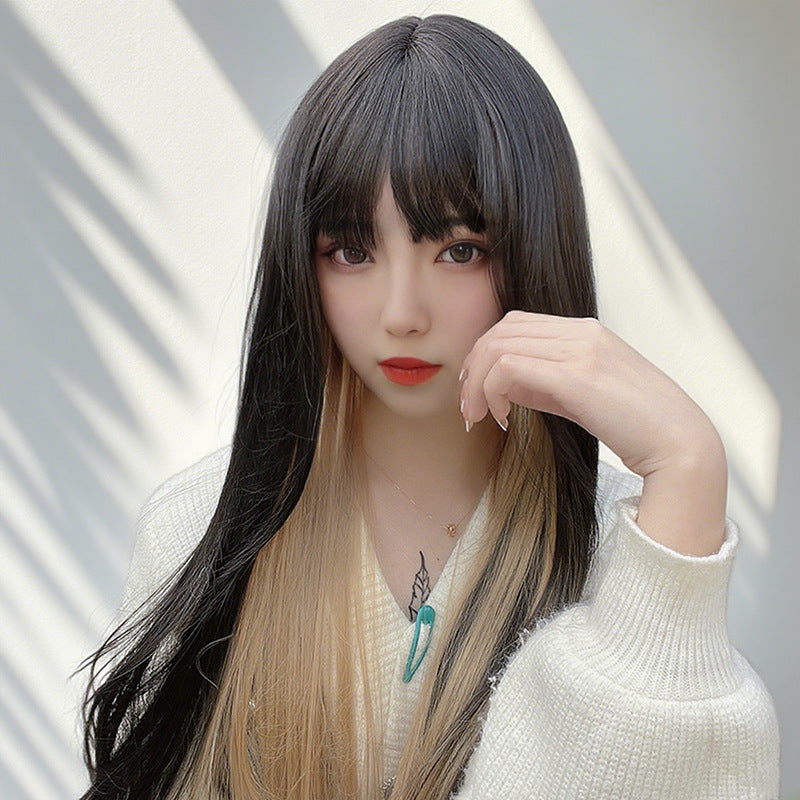 Ear Highlight Long Straight Wig - Urban Fashion (Waist Length Manga Bangs) (FEVERCOS)