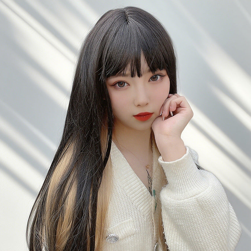Ear Highlight Long Straight Wig - Urban Fashion (Waist Length Manga Bangs) (FEVERCOS)