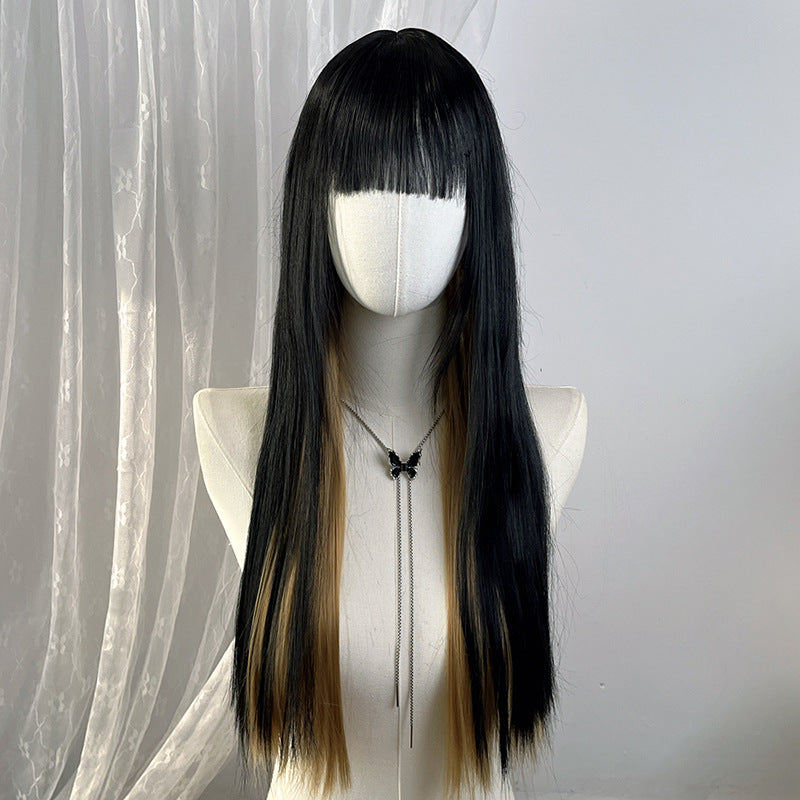 Ear Highlight Long Straight Wig - Urban Fashion (Waist Length Manga Bangs) (FEVERCOS)