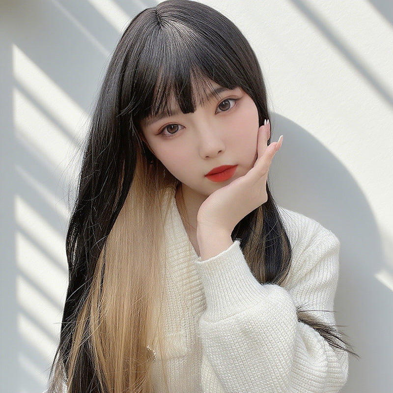 Ear Highlight Long Straight Wig - Urban Fashion (Waist Length Manga Bangs) (FEVERCOS)