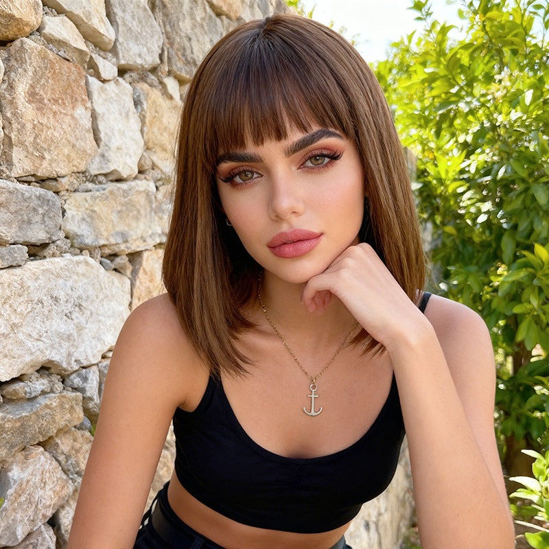Warm Brown Short Bob Wig - Everyday Glamour (Air Bangs) (FEVERCOS)