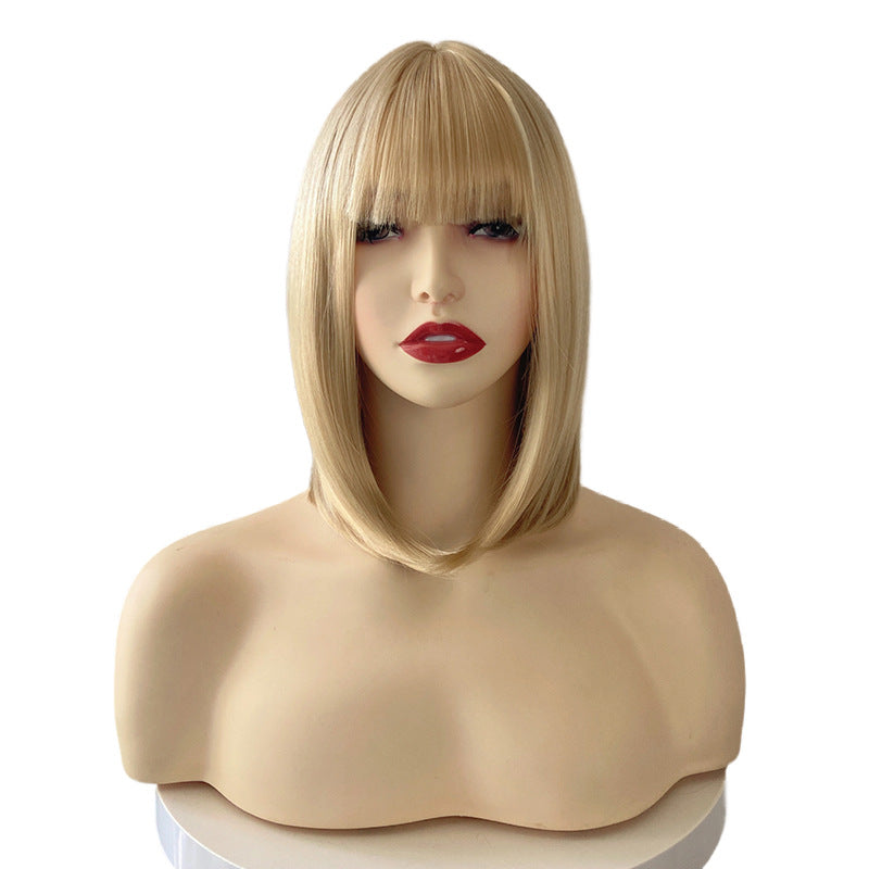 White Smoke High-Fashion Beige Blonde Sleek Bob Wig - Runway Collection (Short Straight Cut) (FEVERCOS)