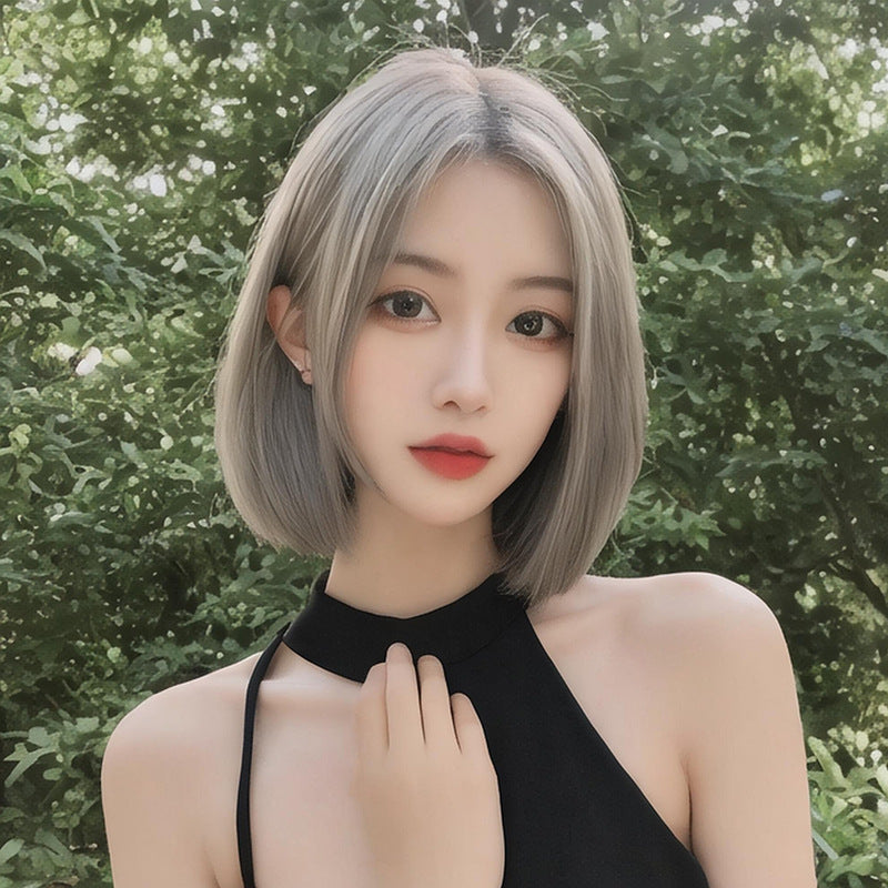 Tan Beige Platinum Middle Part Bob Wig - Euro-Chic Fashion (Sleek Straight) (FEVERCOS)