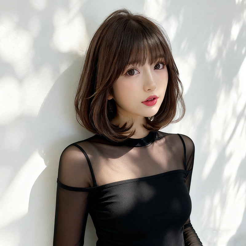 Chic Inward Curve Bob Wig - Everyday Fashion (Fluffy Air Bangs) (FEVERCOS)