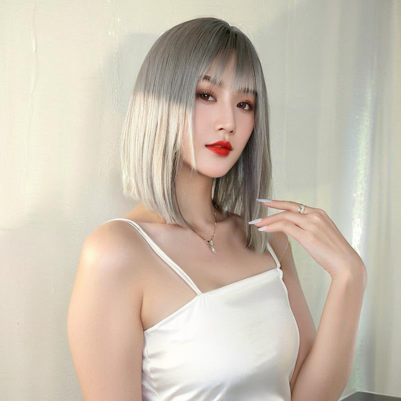 Gray Cyberpunk Silver Grey Blunt Bob Wig - Avant-Garde Fashion (Hime Cut) (FEVERCOS)