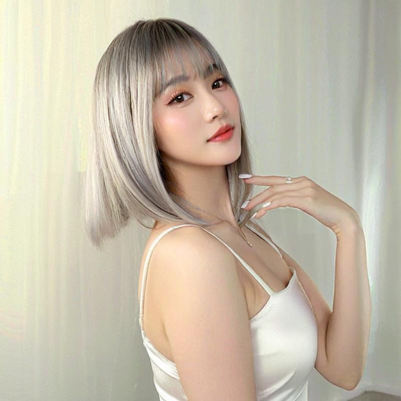 Gray Cyberpunk Silver Grey Blunt Bob Wig - Avant-Garde Fashion (Hime Cut) (FEVERCOS)