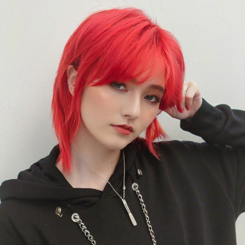 Light Gray Vibrant Red Wolf Cut Mullet Wig - Punk Collection (Unisex Shag) (FEVERCOS)