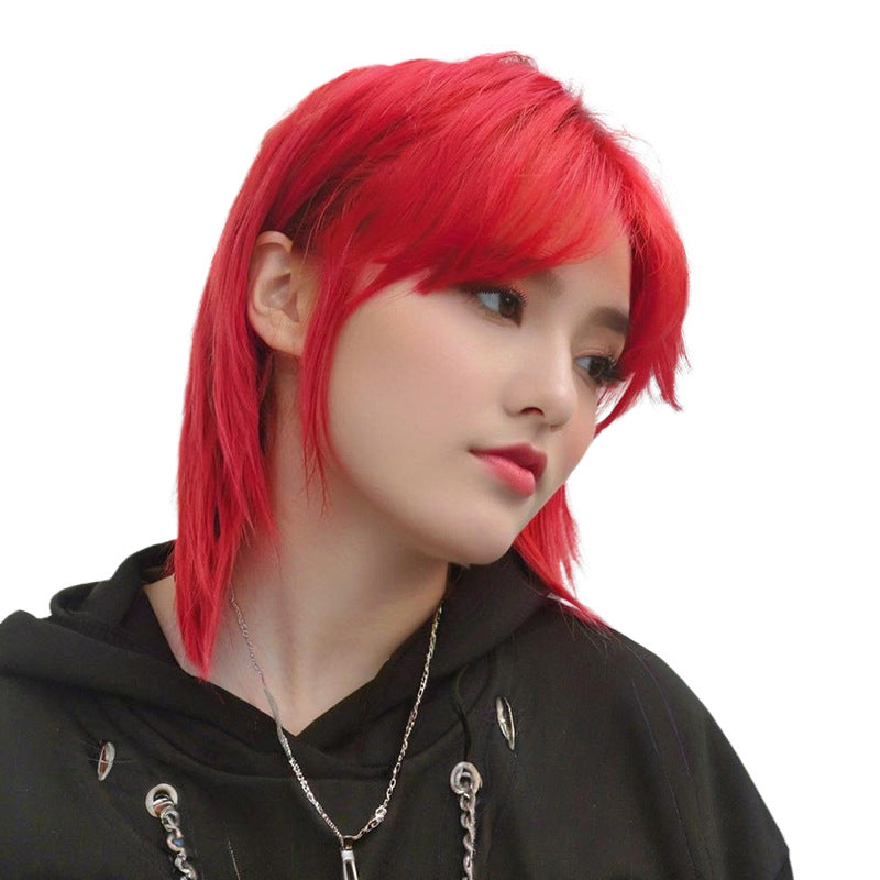 White Smoke Vibrant Red Wolf Cut Mullet Wig - Punk Collection (Unisex Shag) (FEVERCOS)