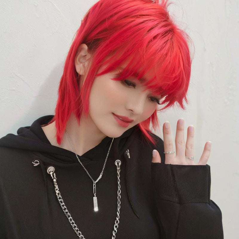 Light Gray Vibrant Red Wolf Cut Mullet Wig - Punk Collection (Unisex Shag) (FEVERCOS)