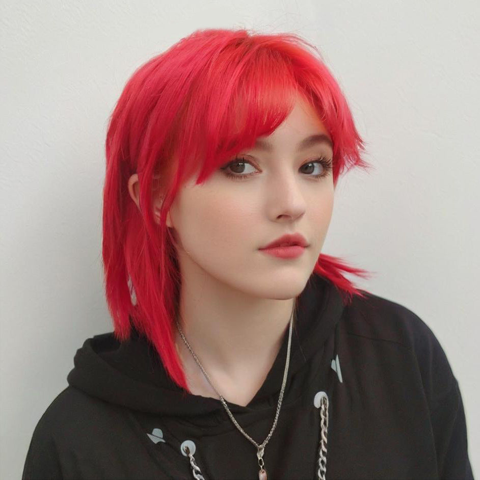 Light Gray Vibrant Red Wolf Cut Mullet Wig - Punk Collection (Unisex Shag) (FEVERCOS)