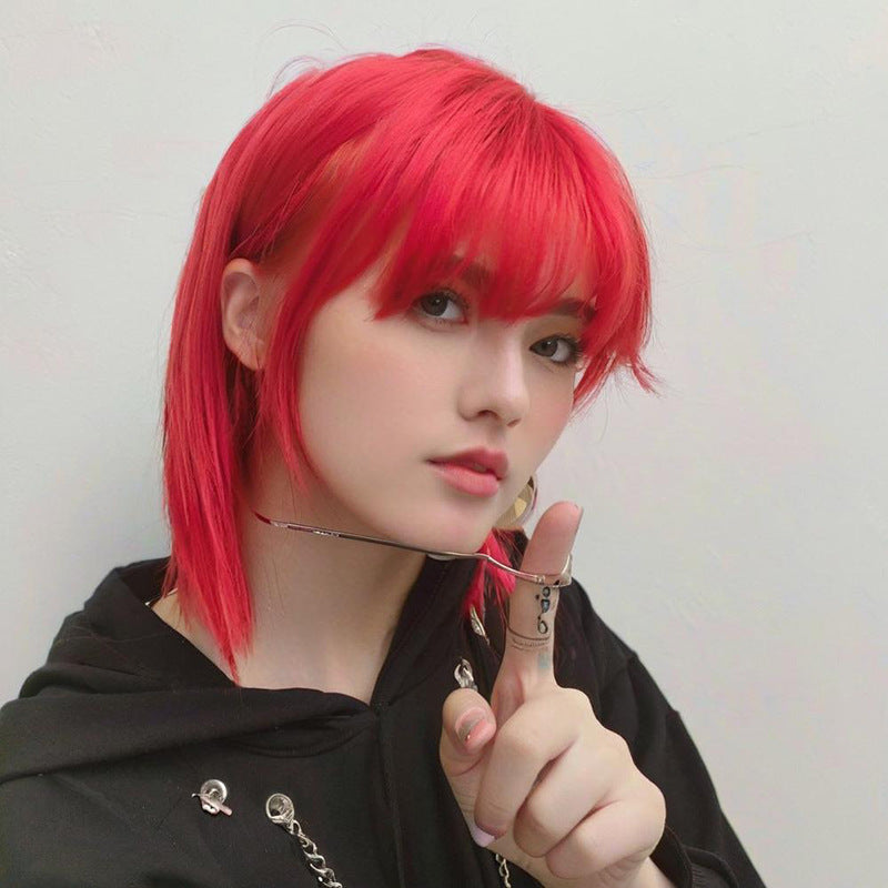 Gray Vibrant Red Wolf Cut Mullet Wig - Punk Collection (Unisex Shag) (FEVERCOS)