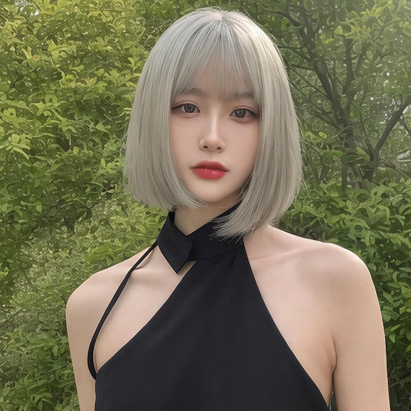 Dark Slate Gray Harajuku Granny Grey Bob Wig - Urban Subculture (Straight Cut) (FEVERCOS)