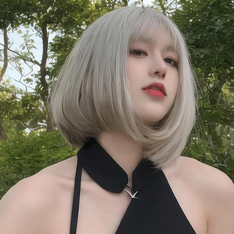 Tan Harajuku Granny Grey Bob Wig - Urban Subculture (Straight Cut) (FEVERCOS)