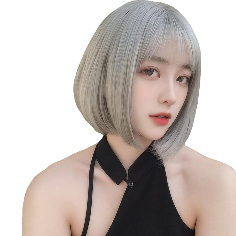 White Smoke Harajuku Granny Grey Bob Wig - Urban Subculture (Straight Cut) (FEVERCOS)