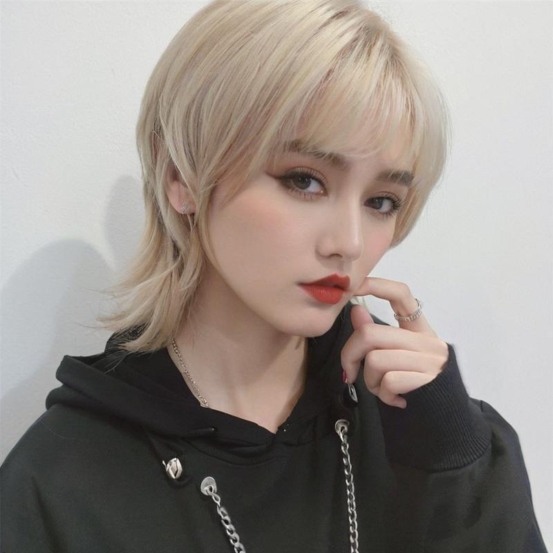 Light Gray Rebellious Multicolor Wolf Cut Wig - Subculture Fashion (Unisex Mullet) (FEVERCOS)