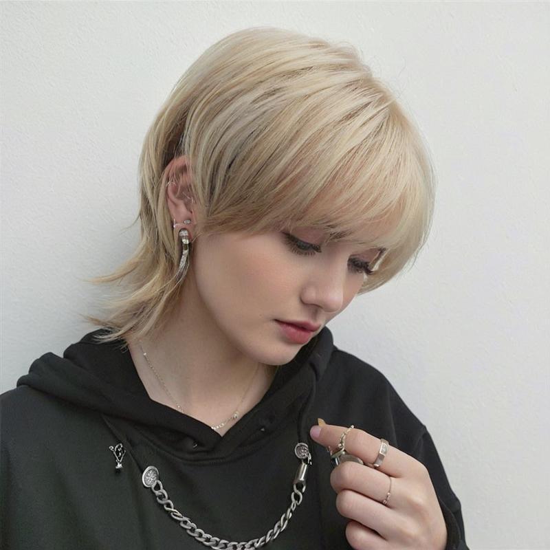 Light Gray Rebellious Multicolor Wolf Cut Wig - Subculture Fashion (Unisex Mullet) (FEVERCOS)